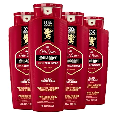 Old Spice Body Wash for Men, 24/7 Shower Fresh with Lasting Scent, Red Collection, Swagger with Cedarwood Scent, 24 fl oz (Pack of 4)